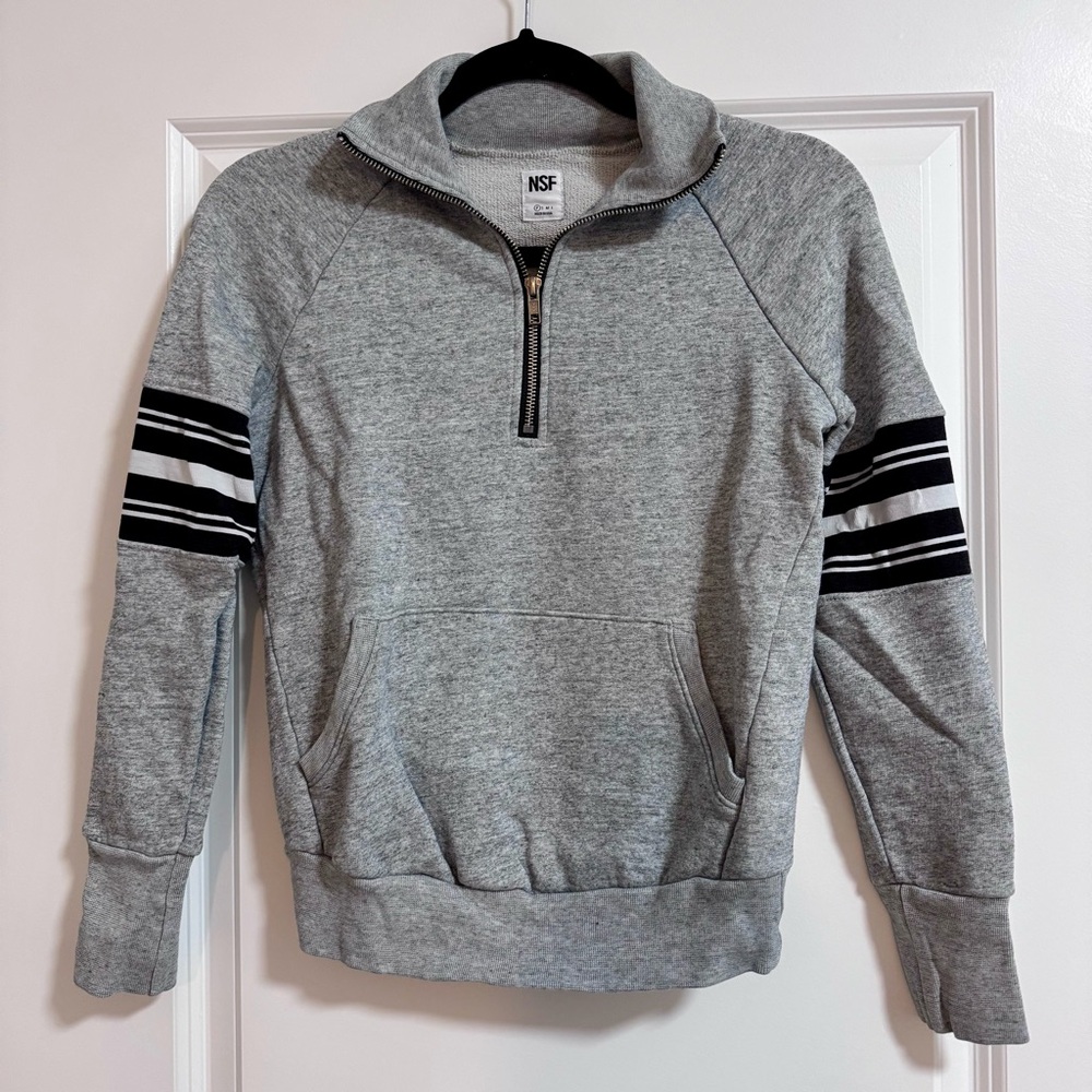NSF Gray Half Zip Black White Side Stripe Pullover Sweatshirt Size P / XS